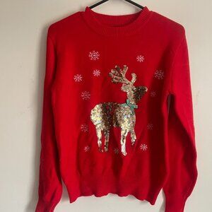 Ugly Christmas Sweater – Red Sequin Reindeer